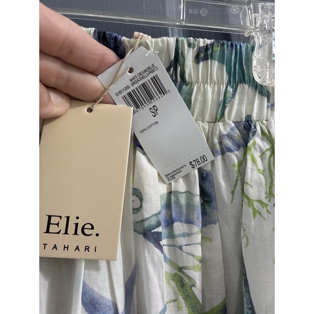 Elie Tahari Maxi Skirt A-Line size Small Sea Shells Cotton Pockets White Blue - Picture 2 of 9